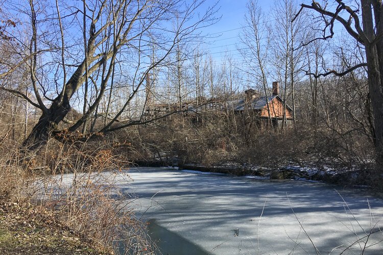 A defunct pump house nestled next to the canal previously supplied water to a steel plant.