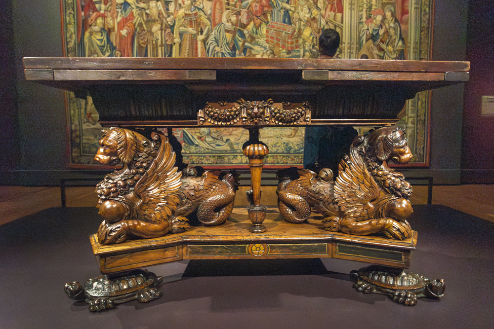 The "Sea-Dog" Table, about 1575 – walnut, gilded silver, marbled inlay