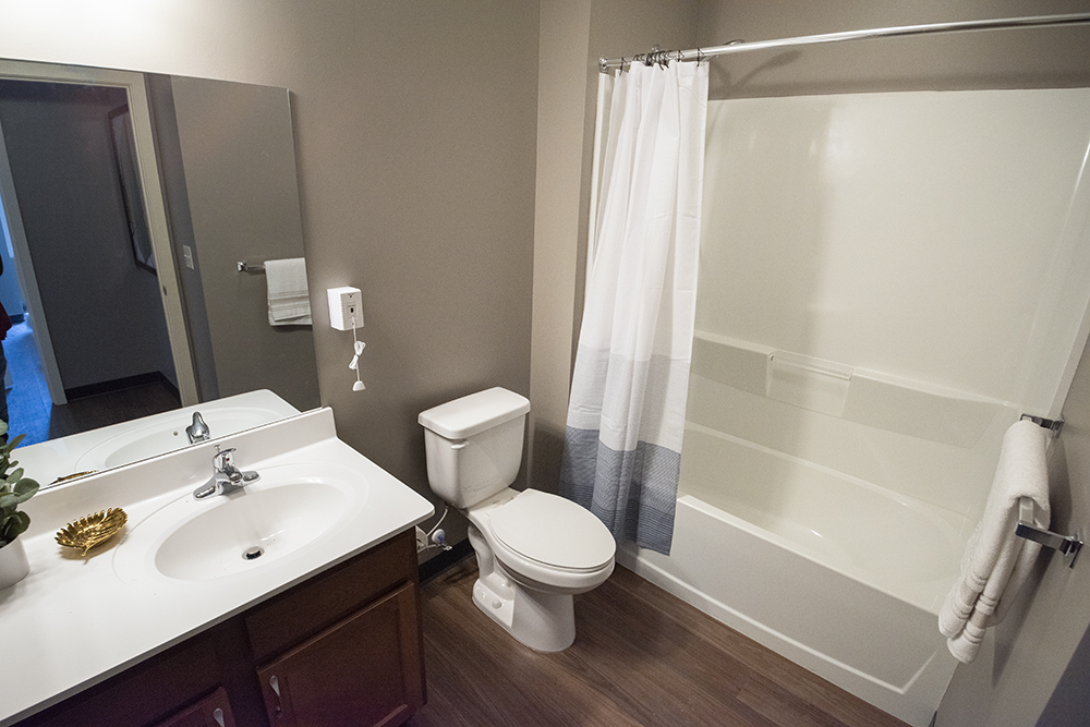 Bathroom in the new section of The Longfellow apartment complex