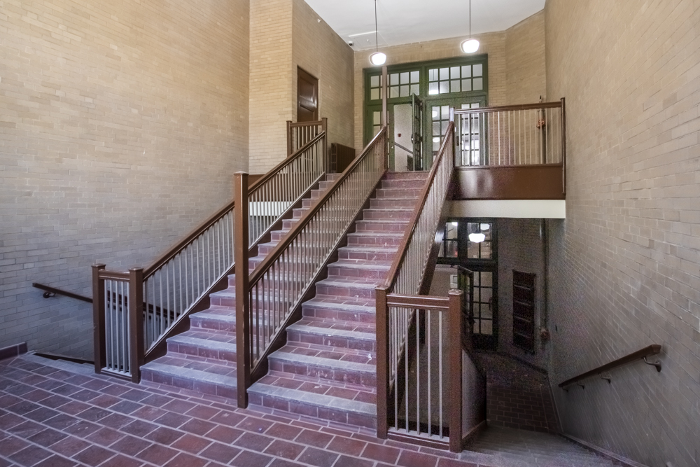 Stairway from the former Longfellow Elementary School in the old section of the complex
