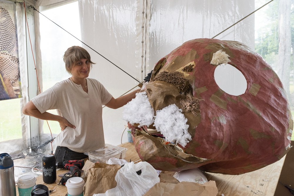 Guest artist Liza Goodell from Philadelphia with the head section of her cat themed Parade float