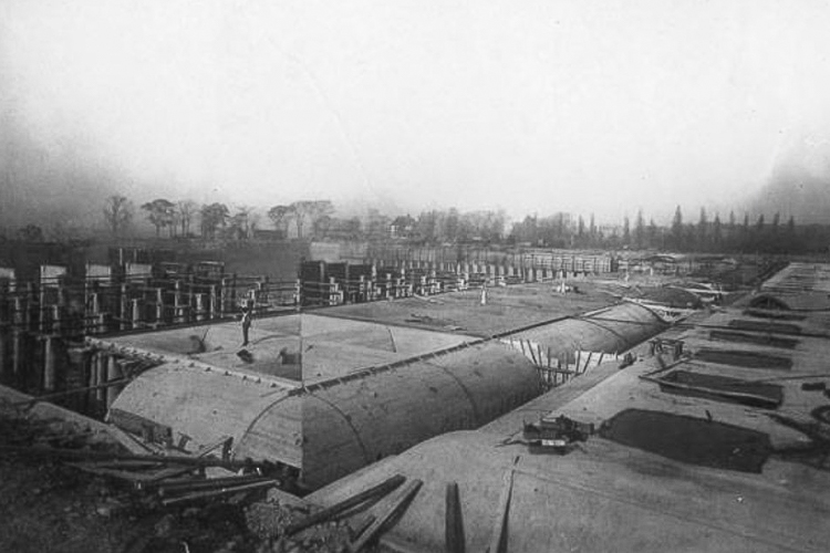 Baldwin Reservoir roof under construction in 1923