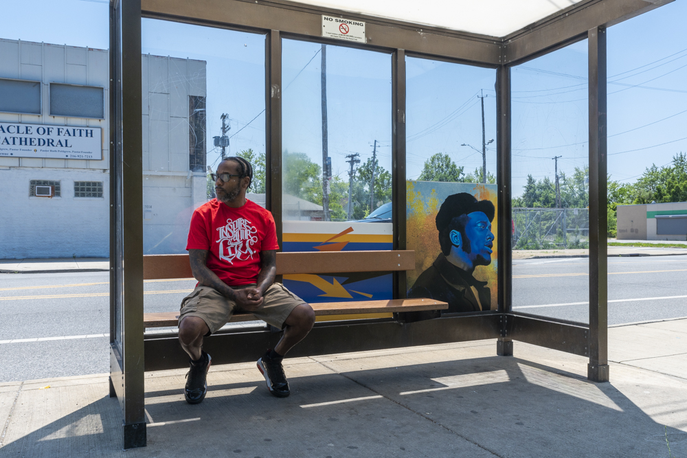Bus stop art by mr. soul at E 131st and Miles  west bound