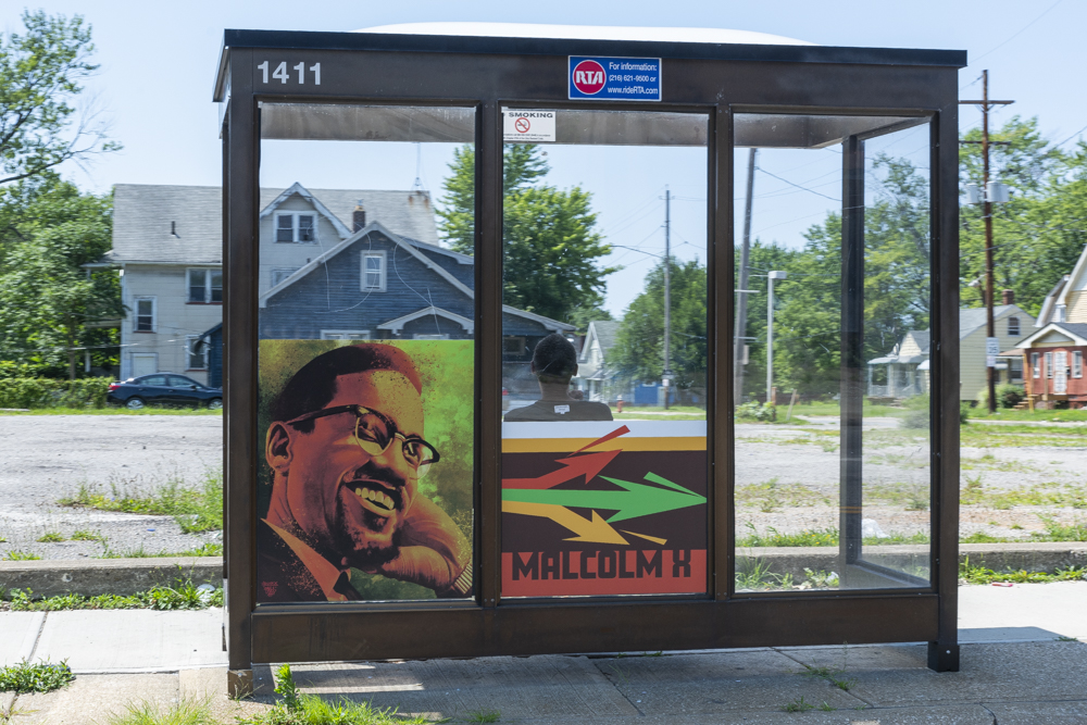 Bus stop art by mr. soul at E 131st and Harvard south bound