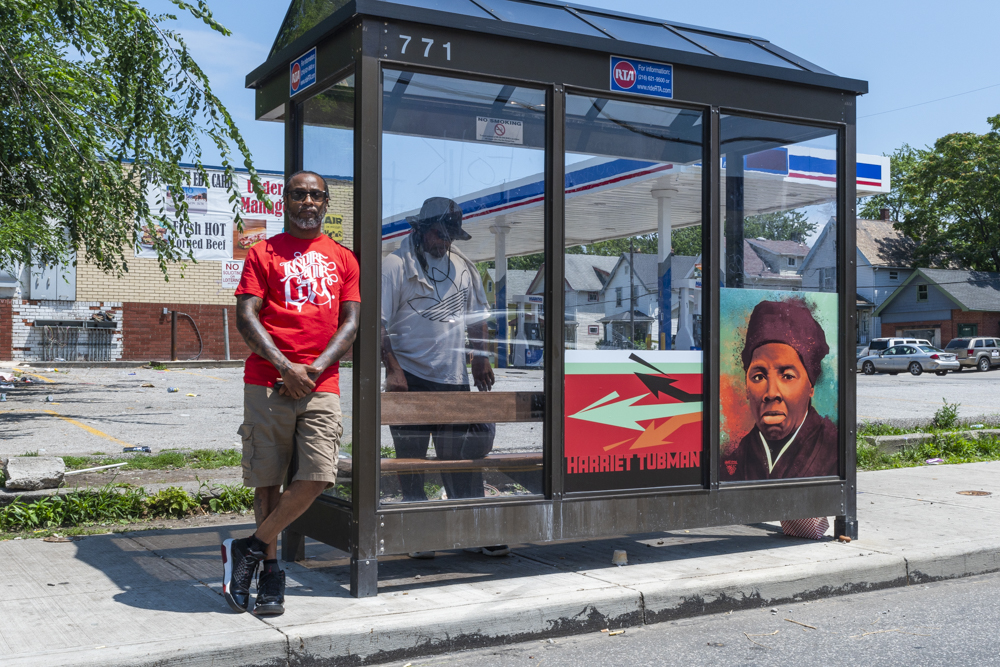 Bus stop art by mr. soul at E 131st and Harvard north bound