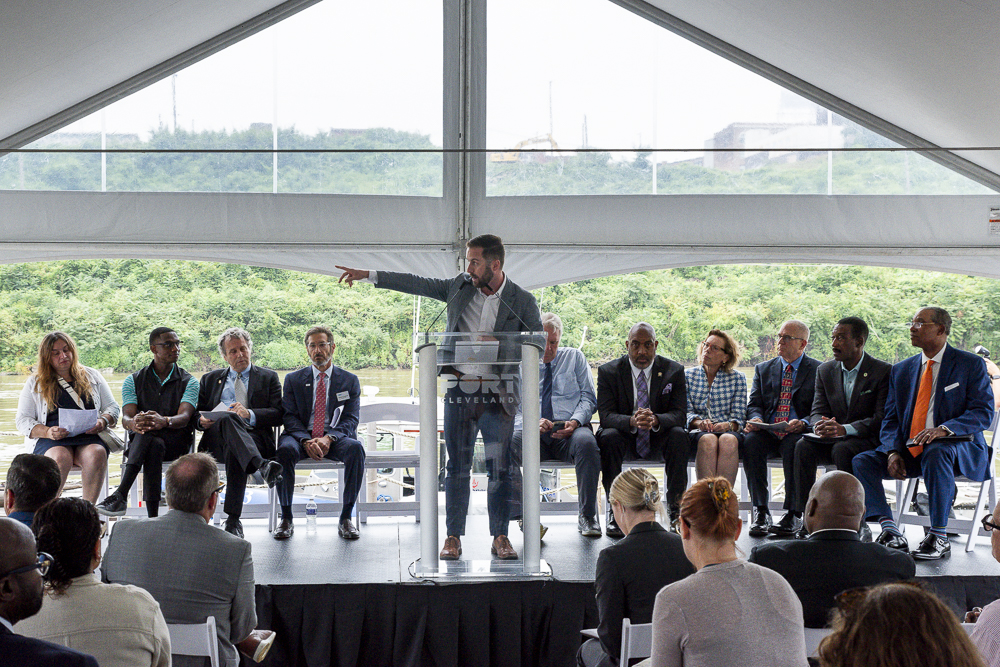 Councilman Kerry McCormack speaking at the groundbreaking ceremony to kick off work to stabilize Irishtown Bend