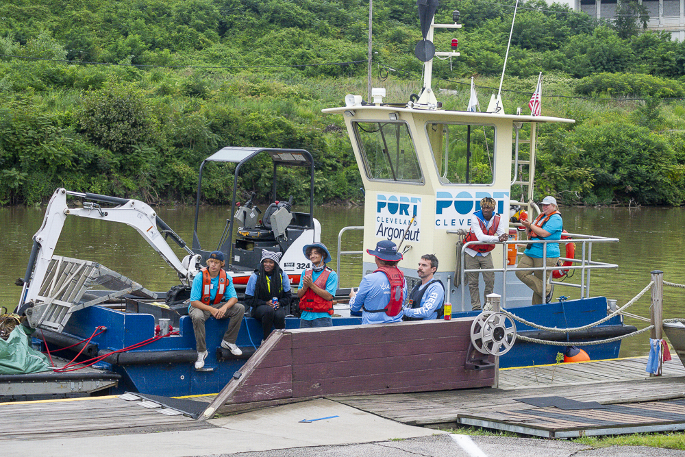 Davis Aerospace and Maritime High School students were in attendance on the Port of Cleveland’s vessels – Flotsam & Jetsam – that remove plastic and organic floating debris from the Cuyahoga Rive