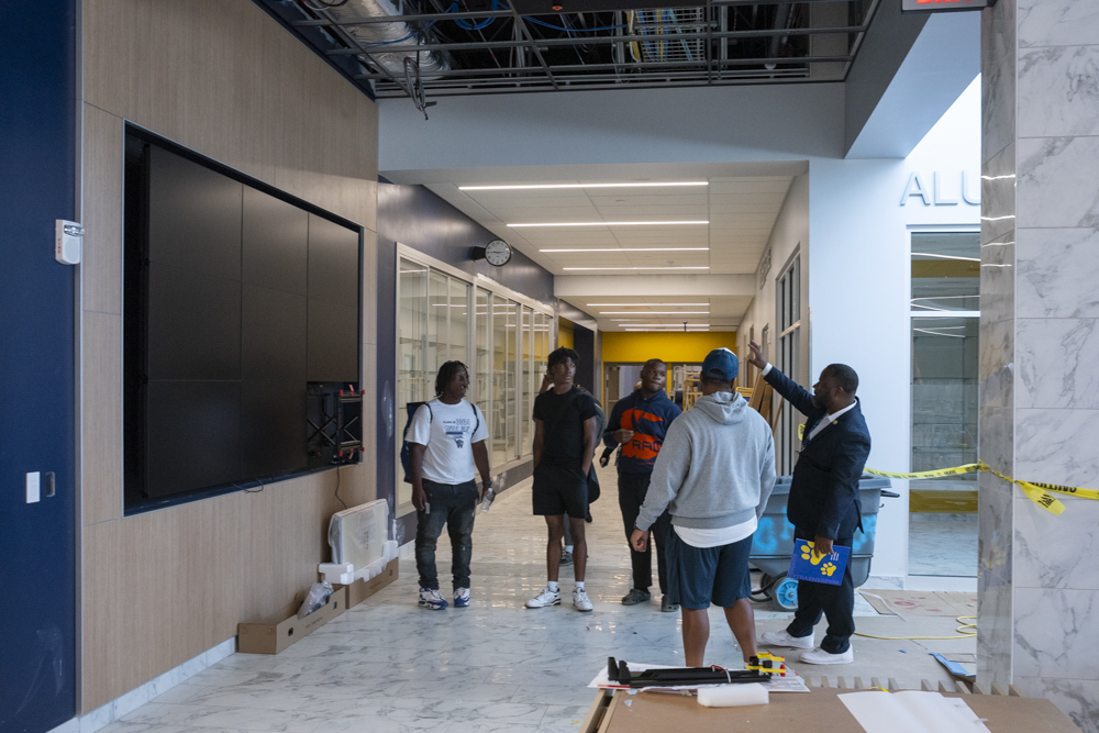 Superintendent Donald J. Jolly II led a tour of senior football players of the new Warrensville Heights High School facility