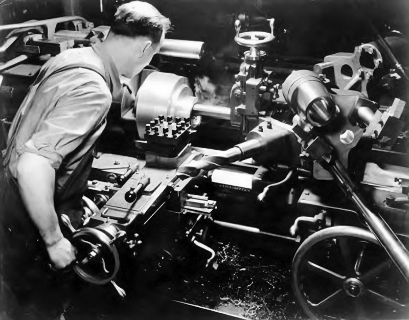 Warner & Swasey Co. turret lathe operator, ca. 1940
