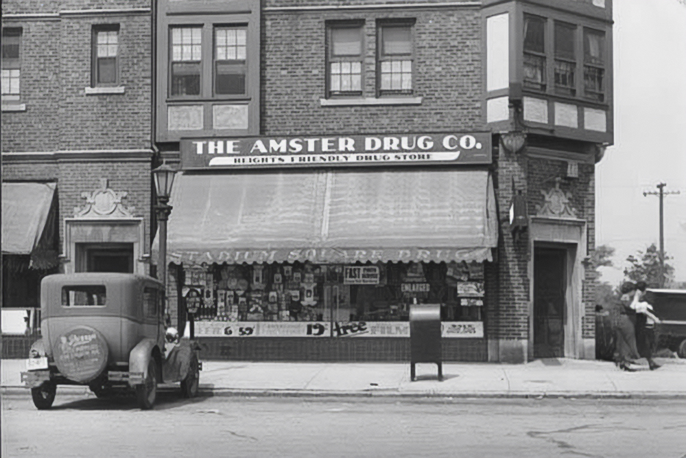 The Amster Drug Co., Heights Friendly Drug Store, located at 1932 S. Taylor Road, ca. 1935