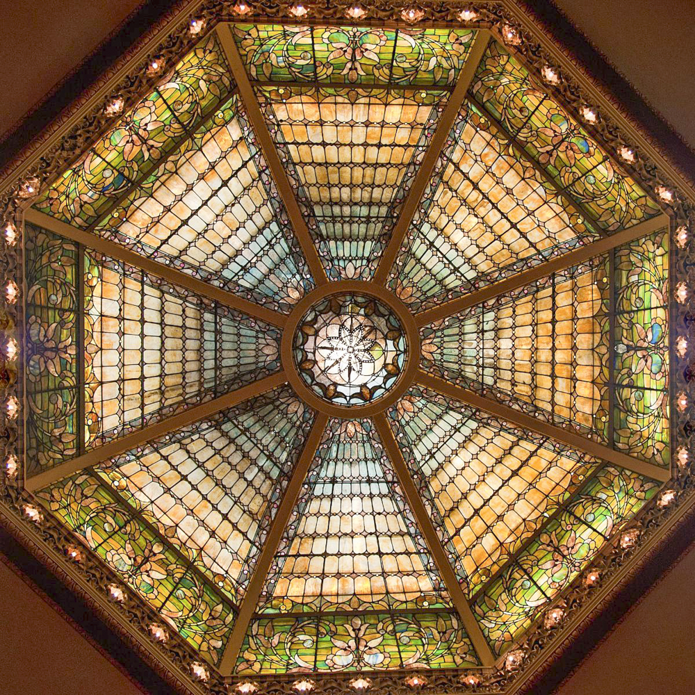 Stained glass ceiling inside Pilgrim Congregational UCC