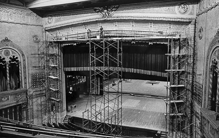 As part of the 1976 remodel, the proscenium in Public Auditorium was rebuilt