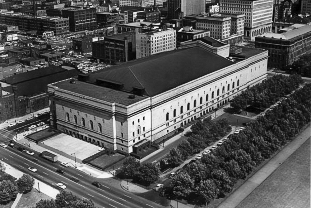 Cleveland Public Hall, aerial view from the northwest from 1962