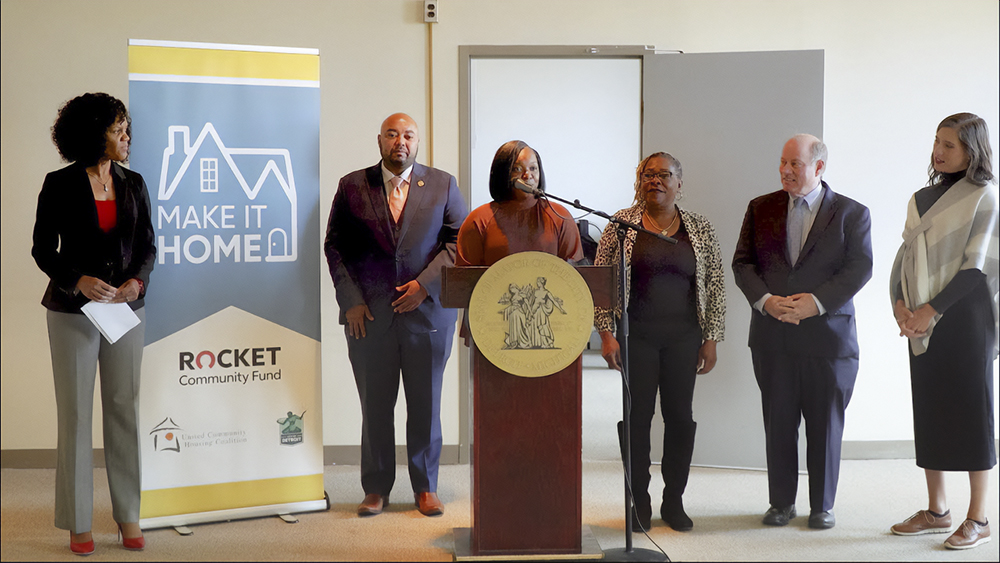Coordinator Keturah Epps along with Mayor Mike Duggan and the United Community Housing Coalition announcing the Make it Home program in Detroit