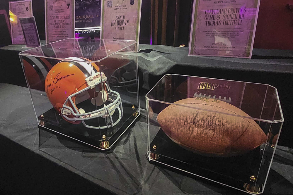 Raffle packages included a Browns helmet signed by Jim Brown and a football signed by Joe Thomas