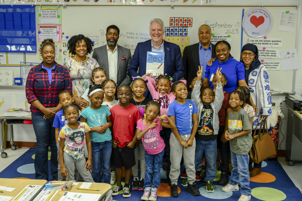 Chris spending time with kids at Caledonia Elementary School for the The Cuyahoga Reads initiative