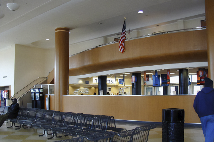 Interior shot of the Cleveland Greyhound Bus station