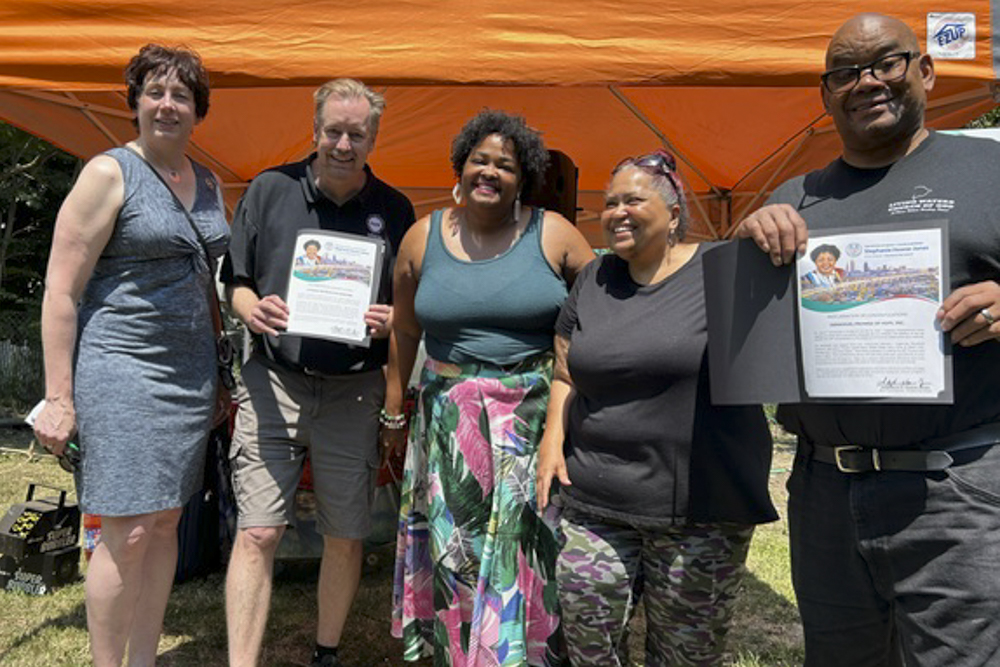 Maria Foschia (LMM), Michael Sering (LMM), Councilwoman Stephanie Howse-Jones (Cleveland City Council), Pastor Rita Hamilton (Emmanuel Promise of Hope) ,Pastor Kevin Hamilton (Emmanuel Promise of Hope)