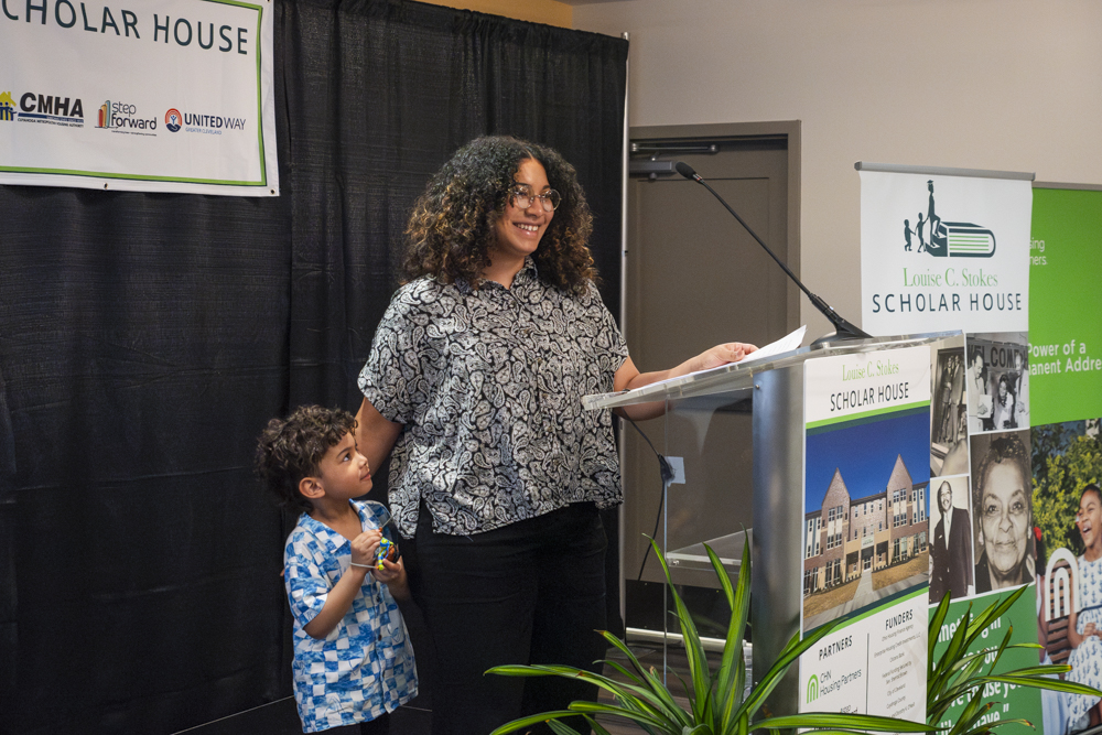 Marilyn Santiago, resident of the Louise C. Stokes Scholar House and her son, Matteo