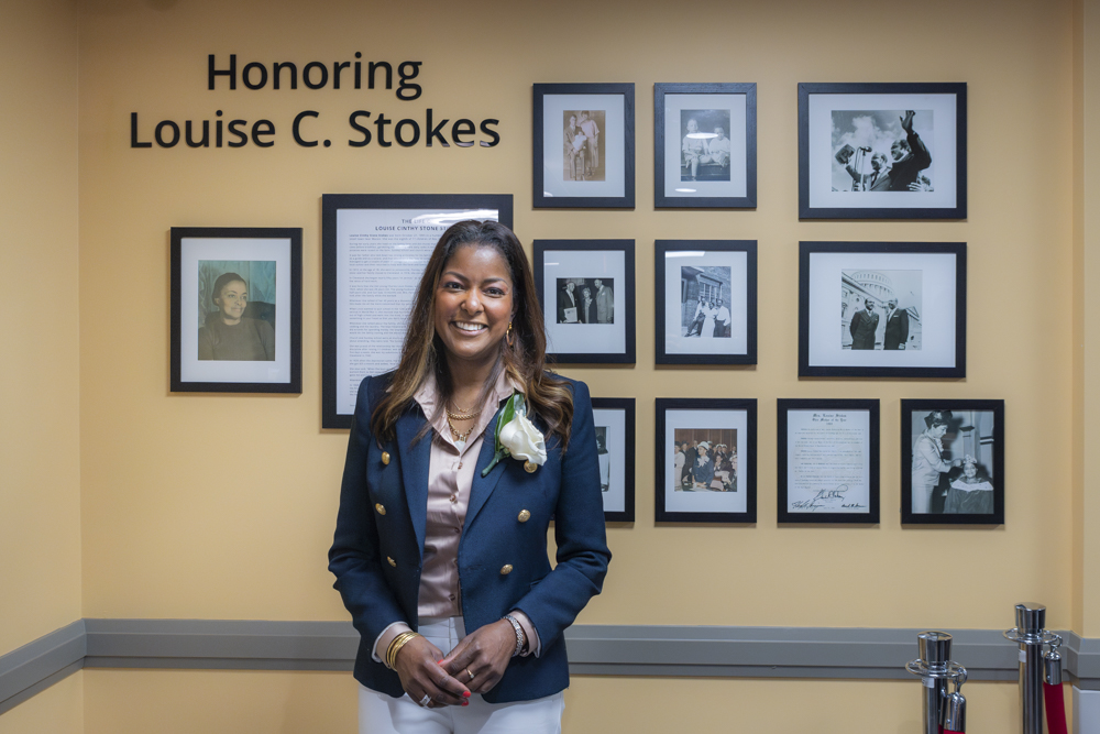 Lori Stokes in front of the exhibit honoring her grandmother
