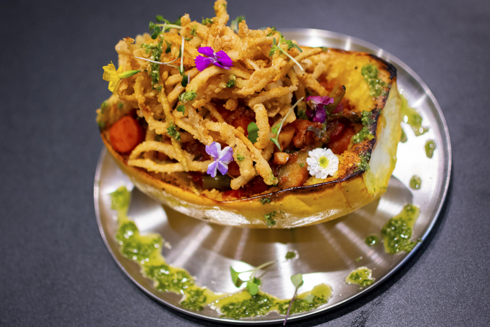 "Spaghetti In Space"  vegetarian spaghetti squash ratatouille entree