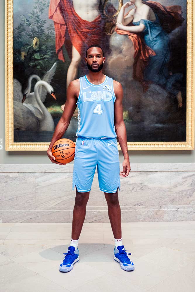 Evan Mobley with French painter Charles Meynier’s Muses in the 201 French Neoclassical Painting & Sculpture Gallery