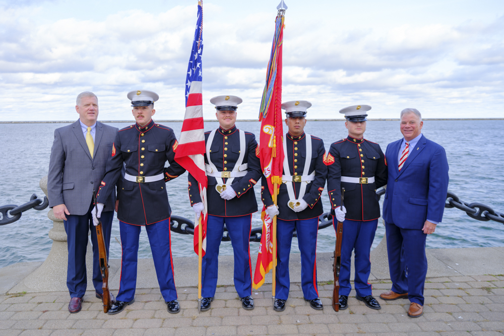 James M. Folk, Chairman, Board of Directors, USS Cleveland Legacy Foundation, Marine Corps Color Guard, VADM John B. Nowell, Jr. USN (Ret) President & CEO, US Navy Memorial