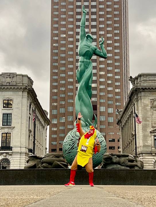 Posing in front of the Fountain of Eternal Life