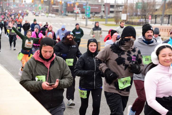 Patricia Saladin, center (Bib 266) placed third in the 5-mile race for women ages 65-69.