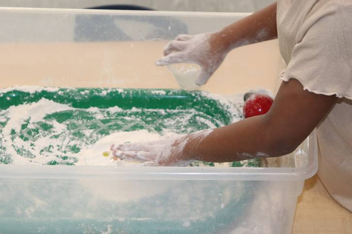 On The Music Settlement's STEAM Saturdays, children ages three though eight are invited to participate in a variety of hands-on activities, like water play.