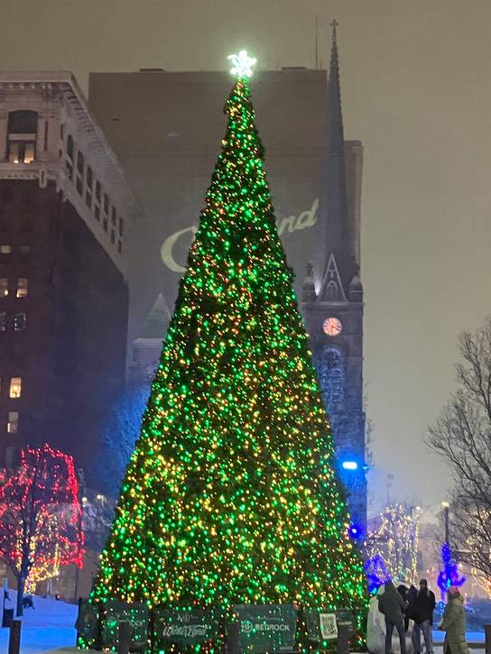 The holiday tree in Public Square.
