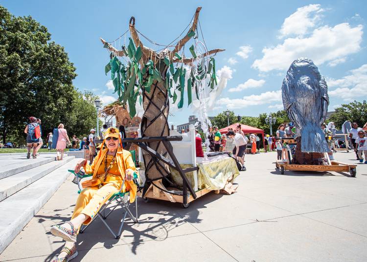 Artists marched their handmade ensembles around Wade Oval during the 2025 Parade the Circle.