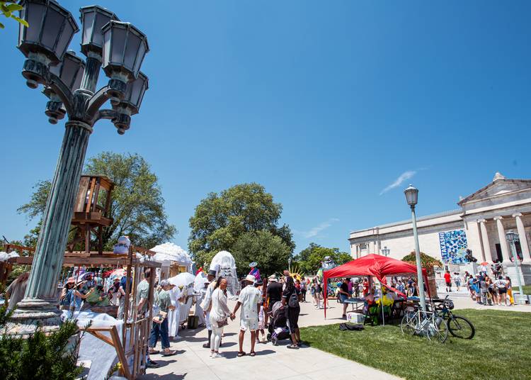 Participants gathered in CMA's Fine Arts Garden before marching around Wade Lagoon.