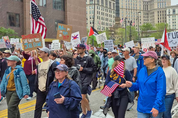No Kings protestors march through downtown Cleveland