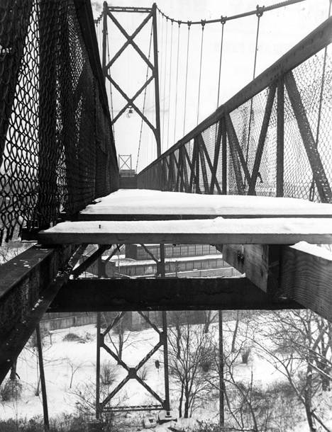 A 1970 photo of the Sidaway Bridge after the 1966 Hough Uprising when planks were removed.