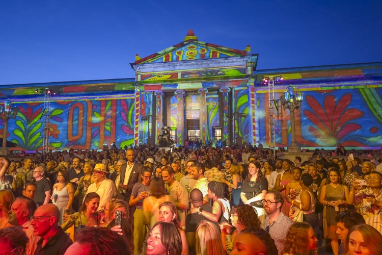 After dark at Cleveland Museum of Art Solstice with Kevin Jackson's installations.