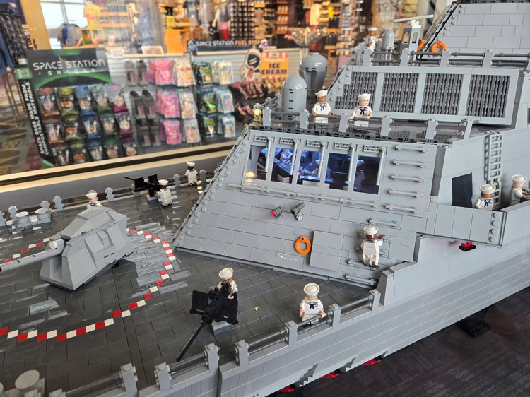 On the deck of the LEGO USS Cleveland model