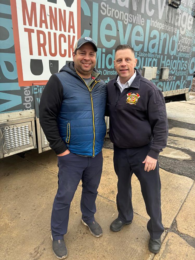 Manna Truck's Matt Barnes and South Euclid Fire Marshal Scott Sebastian