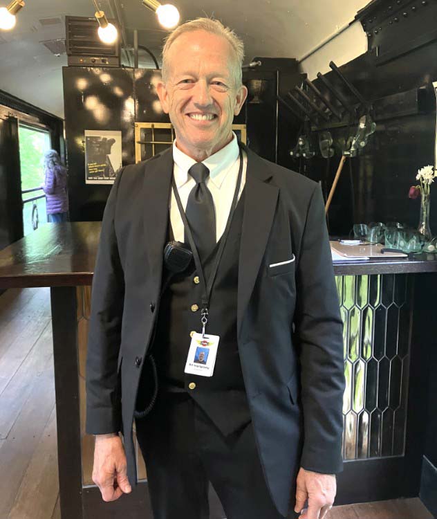 Cuyahoga Scenic Railroad volunteer  Bill Voglegesang on the Elephant Cage car