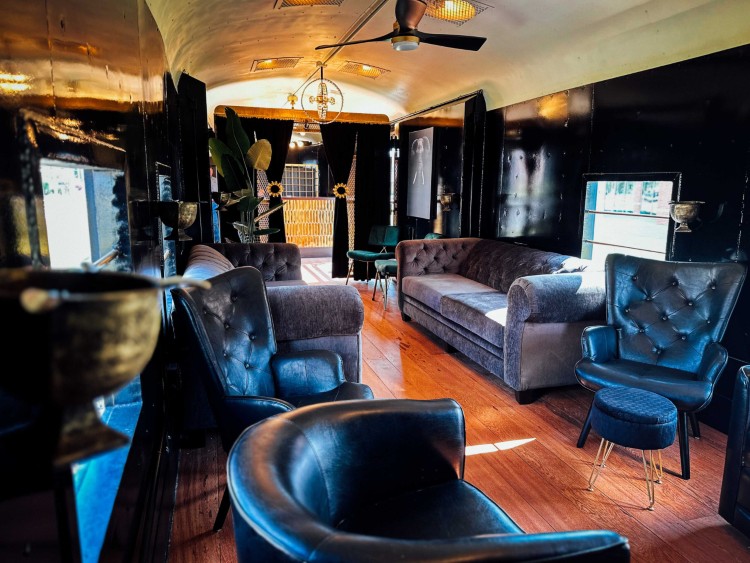 The former Ringing Bros. and Barnum & Bailey Circus open window car converted into a first class car.