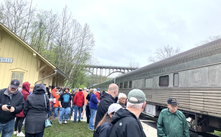 The 1944 Nickel Plate Road Steam Locomotive No. 765 is showcased at the Brecksville Station.