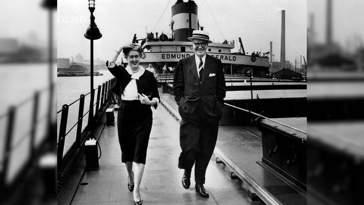 Mr. & Mrs. Edmund and Elizabeth Fitzgerald help celebrate the new ship’s first visit to its home port of Milwaukee in 1959.