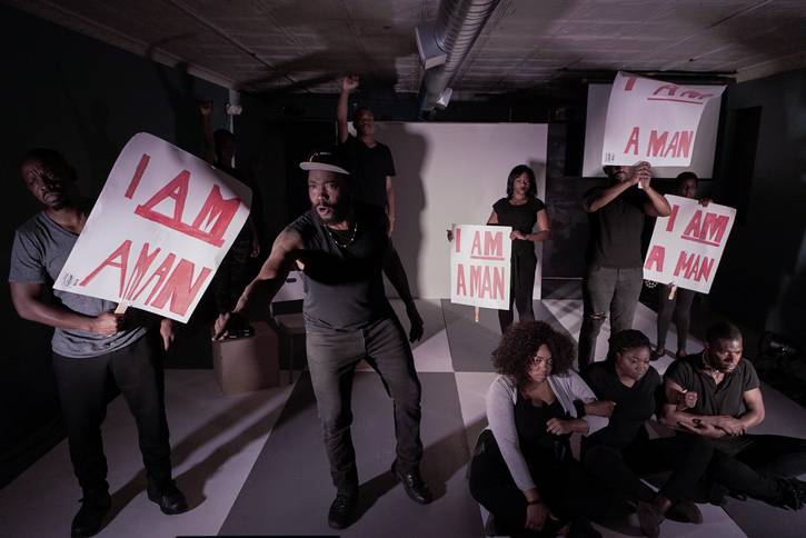 The ensemble  in the 2016 premiere of 'Objectively/Reasonable.'