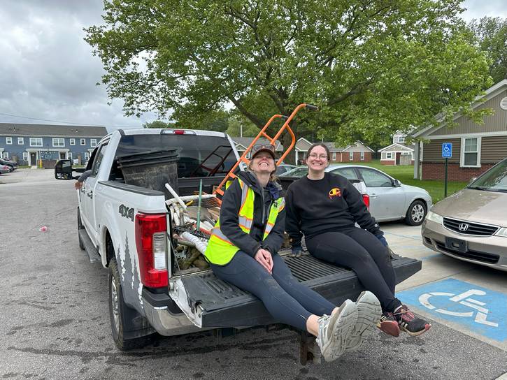 Taking a break after tree planting.