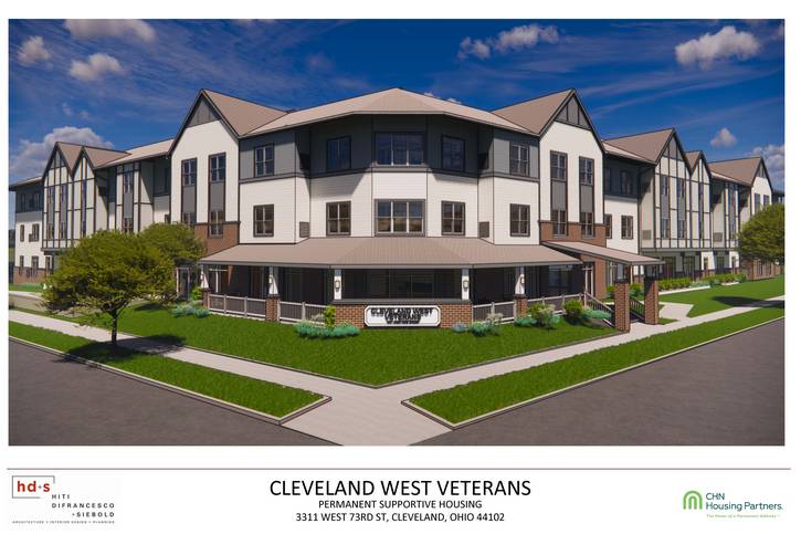 Architect's rendering of CHN Housing Partners' Cleveland West Veterans Housing project.