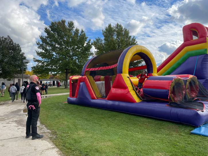 Massive inflatables included an obstacle course, a bounce house, and a giant slide.