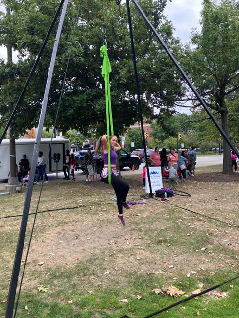 A Sky Circus Cleveland aerialist performing.