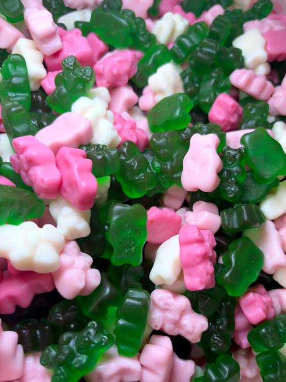 Malley's Pink, Green, and White Gummi Bears