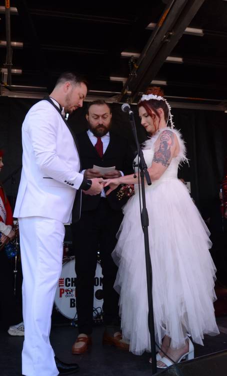 Becki Locke and  James Sheehe exchange their vows.