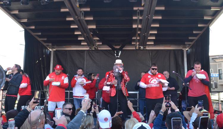 DJ Kishka emcees during the Pierogi Eating Contest.